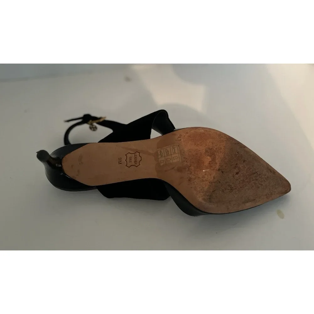 TORY BURCH ASHTON BLACK SUEDE/PATENT LEATHER PUMPS, SZ 9M, EXCELLENT CONDITION